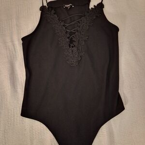 Express Girls Black Lace-Up One-Piece